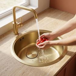 Pure.Sink Rondo Gouden Ronde Spoelbak Vlakinbouw, Onderbouw en Opbouw 37 cm RD375-Gold